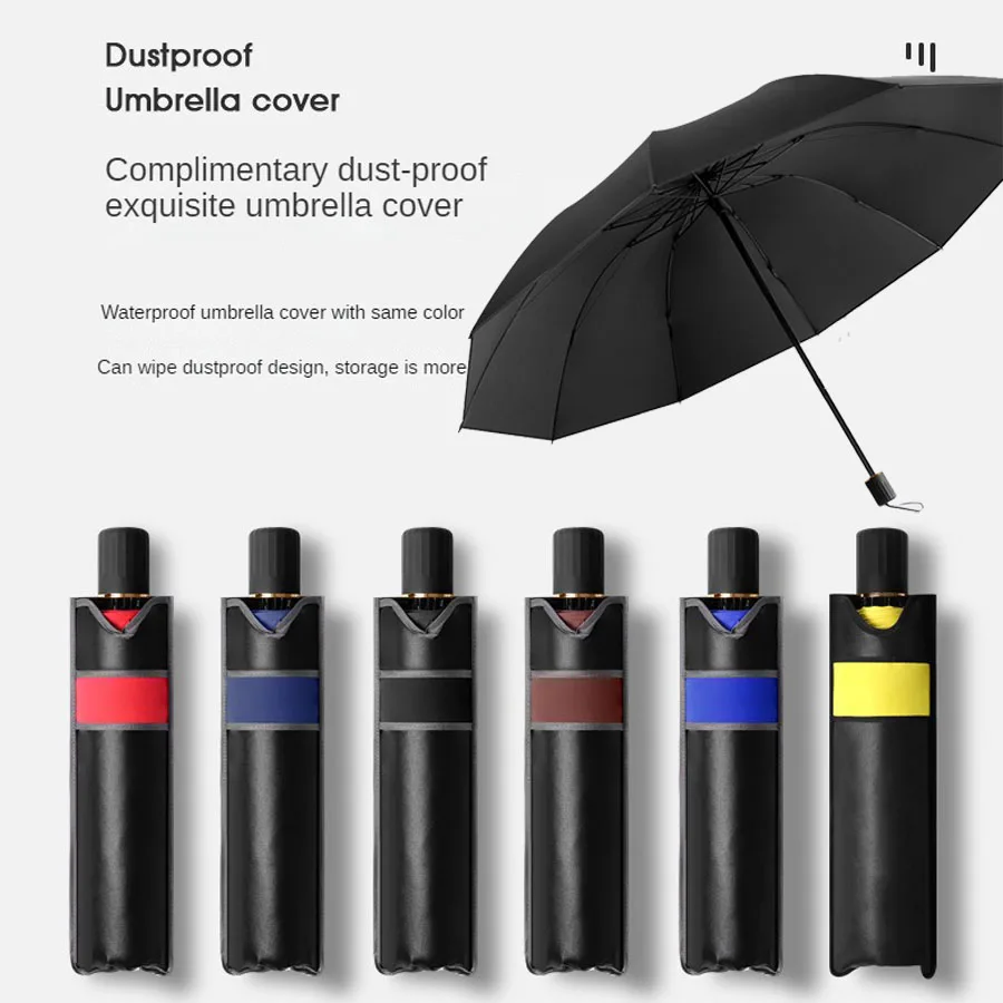 Dreifach faltbarer Regenschirm, winddichter, verstärkter, dicker Business-Regenschirm für Männer und Frauen, Dual-Use-Regenschirm für Regen