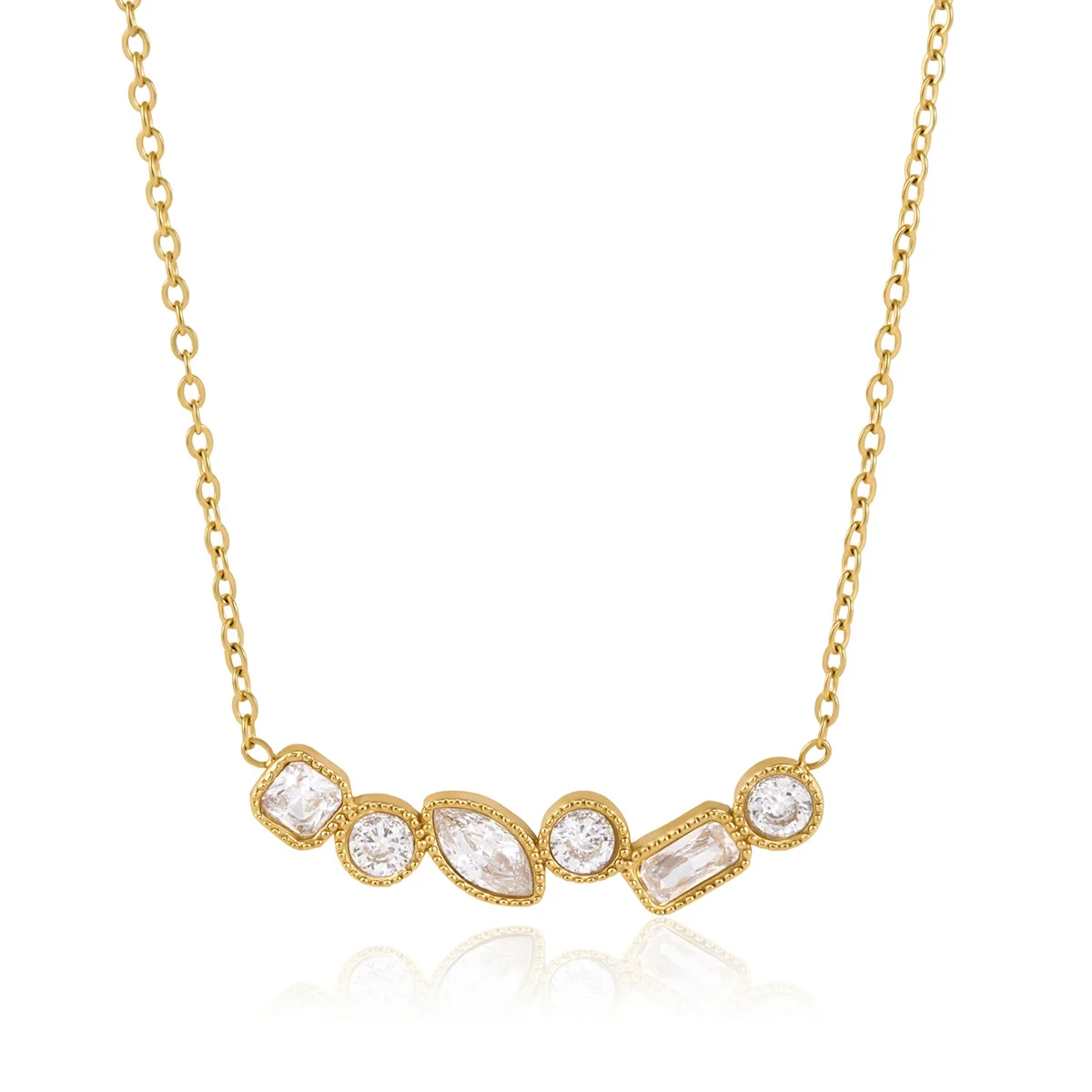Geometric White Zircon Smile Shape Pendant Necklace For Women 18K Gold Plated Stainless Steel Necklace Fashion Jewelry Necklaces