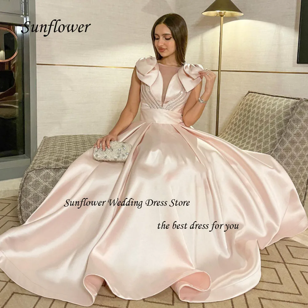 

Sunflower Pink O-Neck A-LINE Formal Evening Dress 2023 Slim Pleat Beading Satin Ankle-Length High-end Custom Prom Gowns