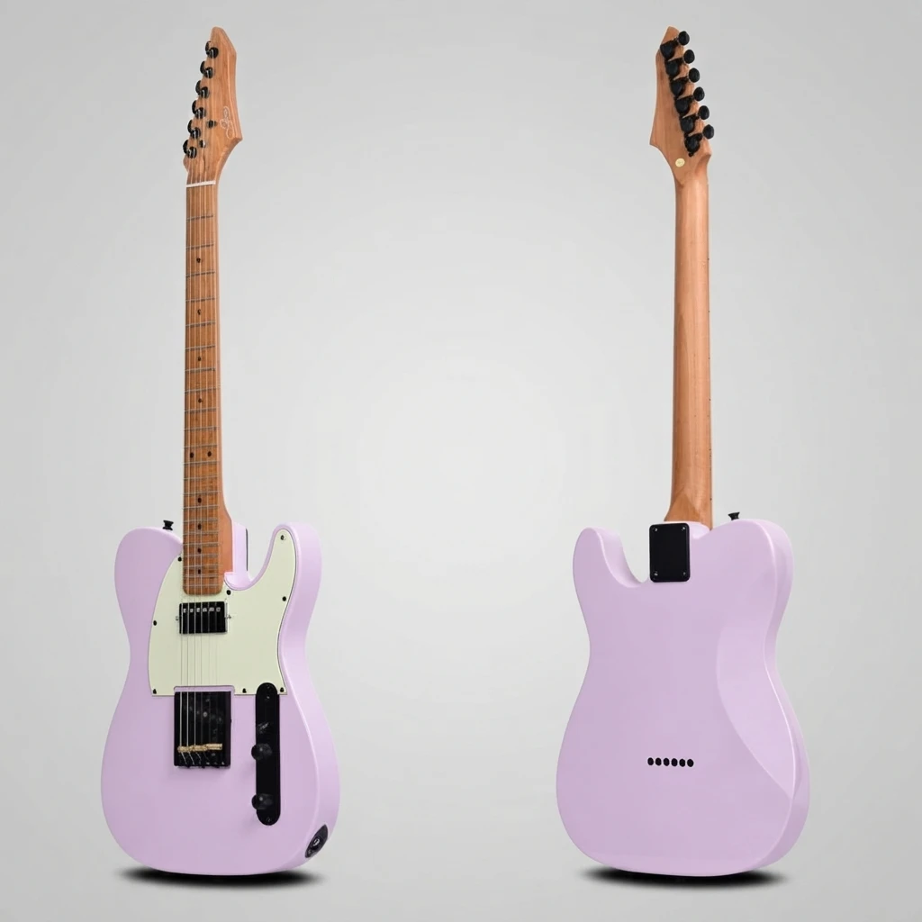 Telecaster Style Guitar, HS Pickups, Maple Neck, 3 Color Options Blue Pink Purple, White Pickguard, Black Hardware for Beginners