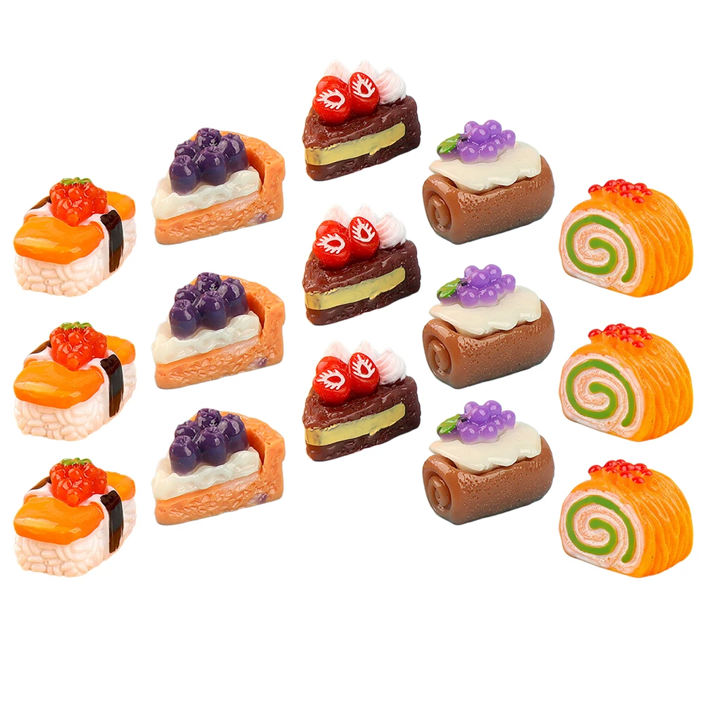 15pcs 3D Fruit Cake Dessert Fake Model Mini Pretend Food Decorative Simulated Miniature Kitchen House Play Toy Prop