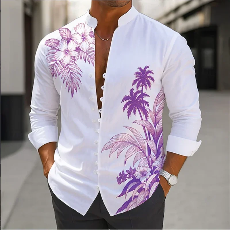 

Men's 3D Plant Flower Print Long Sleeve Shirt Hawaii Vacation and Leisure Flip Button Shirt Fashion Casual Social Party Comfort