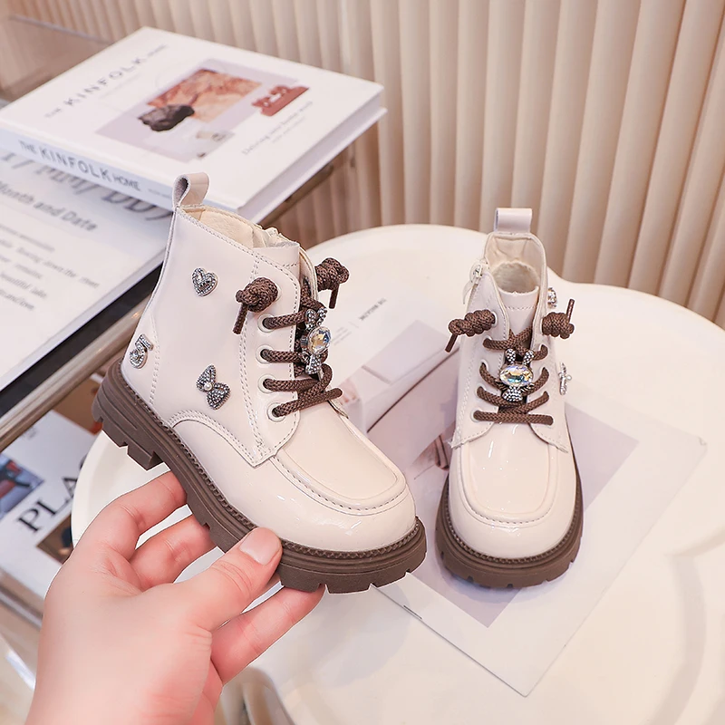

Outdoor Children's Luxury Ankle Boots Winter New Princess Elegant Girls School Platform Cotton Boots Sweet Kids Fashion Boots