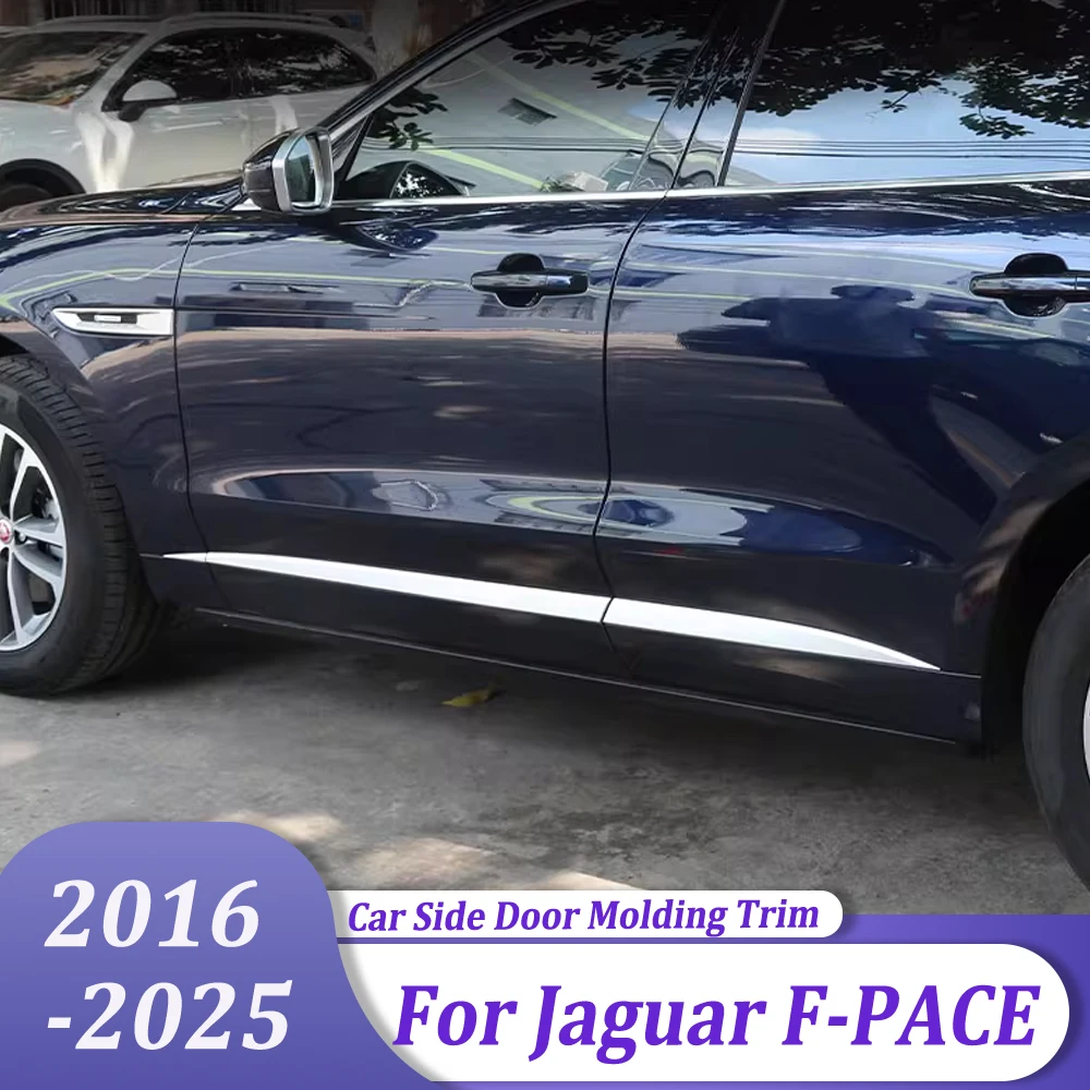 الكروم الجانب الباب خط مقبلات الجسم صب غطاء الكسوة الحافة السيارات ملصق اكسسوارات ل جاكوار F-PACE 2016 2017 2018-2025 #1