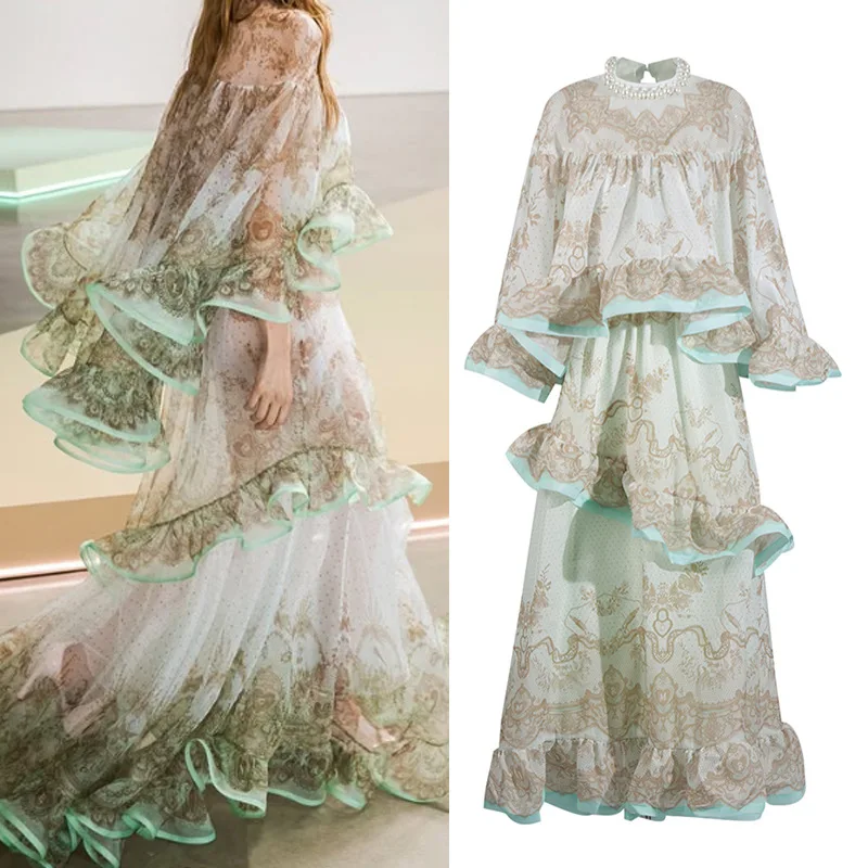

Mint Green Lace Floaty Cake Strap Beaded Long Dress Women's Lace Floaty Cake Strap Beaded Long Dress Oversized Skirt Set