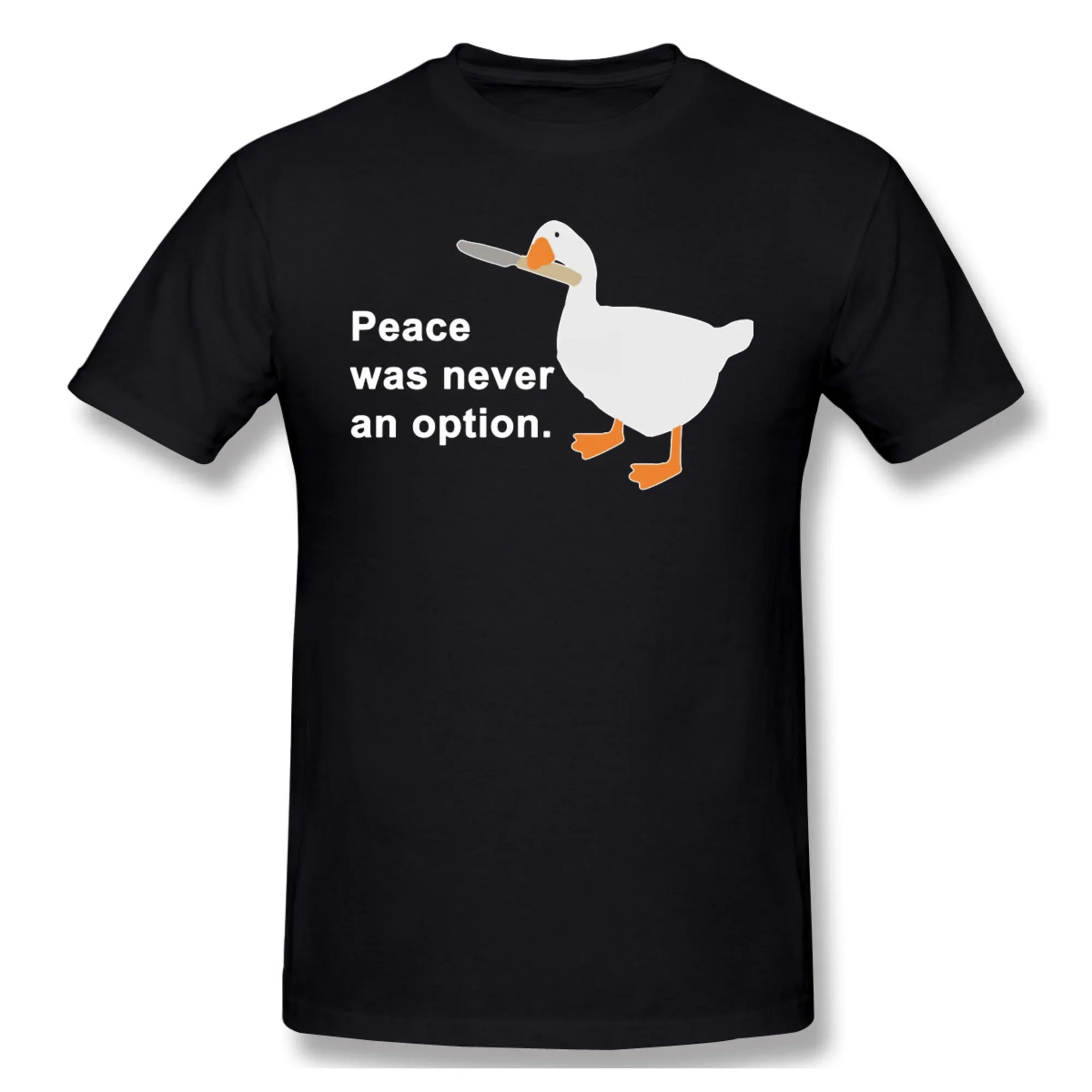 Peace Was Never An Option Goose T-Shirt Men Cotton Short Summer Sleeve Untitled Goose Games Funny Adventure Casual Shirt