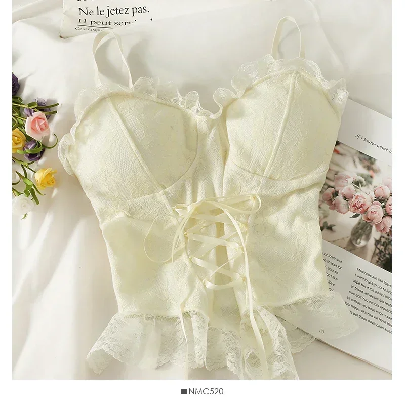 Clothes Blouses Sexy Crop Tops Women Corset Lace Bandage T-shirt Camisole Woman Sling Tank Top Fashion Sleeveless Waistcoat