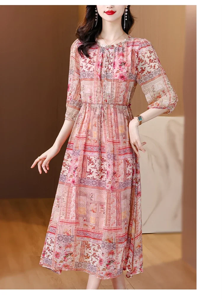 2025 여름 한국 우아한 럭셔리 축제 Vestidos 봄 꽃 실크 비치 맥시 Sundress 여성 Boho 패션 캐주얼 라이트 드레스