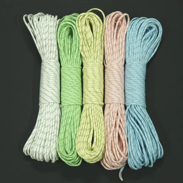 1pcs 100FT 9 Strand Luminous Glow in the Dark & Reflective Paracord Parachute Cord