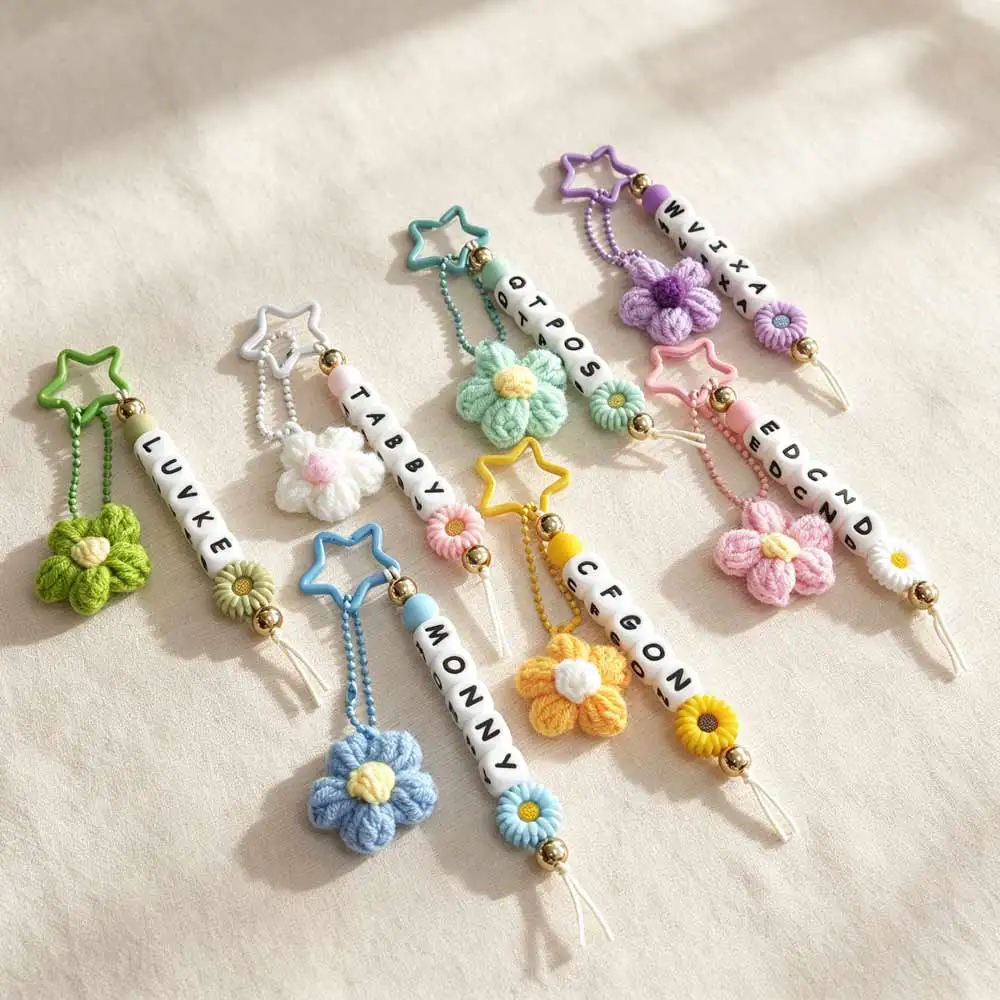 Custom Silicone Bead Keychain with Handmade Flower Charm