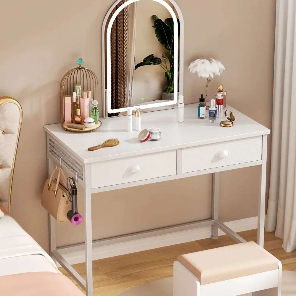 

Vanity Desk Without Mirror, 36" Makeup Vanity with Drawers & Hooks for Bedroom,Simple Home Office Computer Desk for Small Spaces