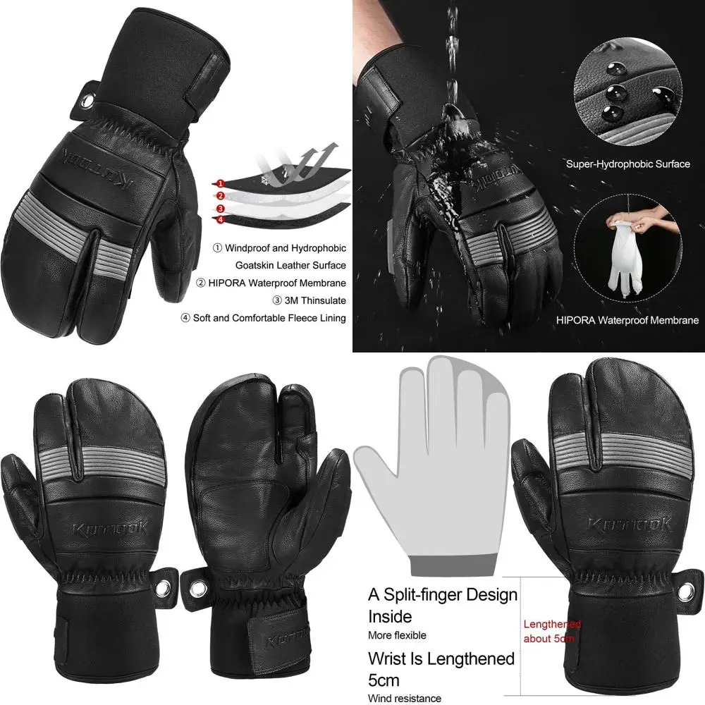 

KUTOOK Лыжные перчатки из козьей кожи с мембраной HIPORA для водонепроницаемых активного отдыха