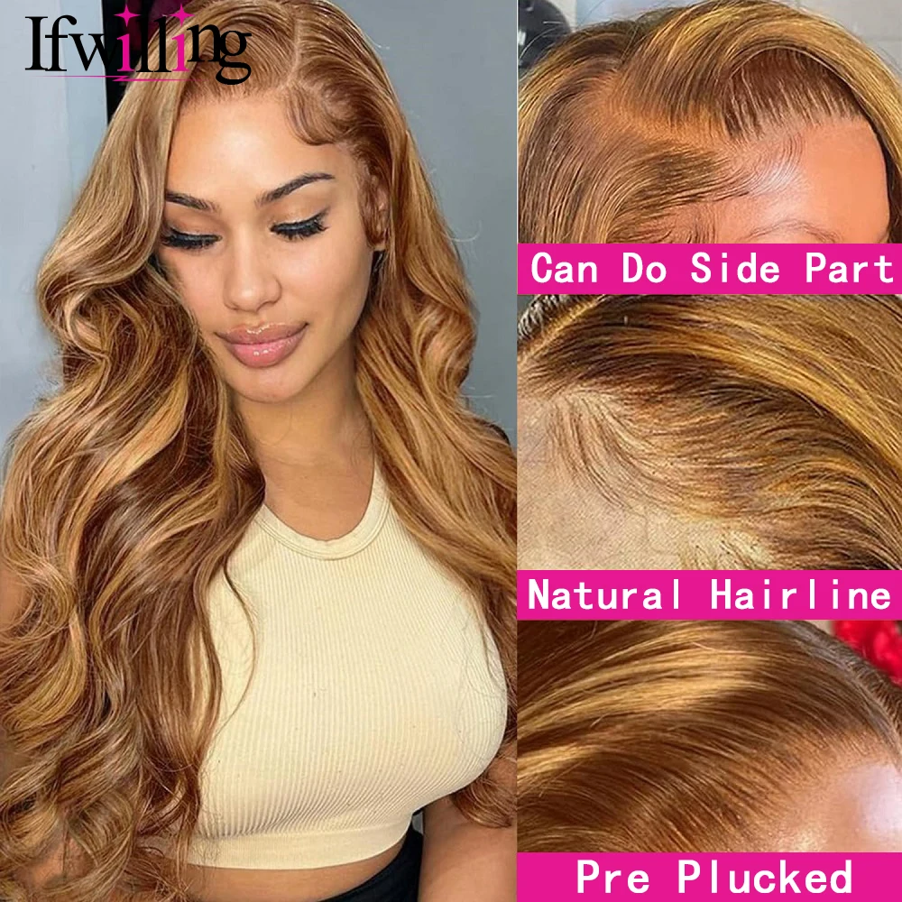 4/27 Body Wave 13x6 HD Lace Frontal Wig Highlight Wig Human Hair Ombre HD Lace Front Human Hair Wigs 250 Density Human Hair Wigs