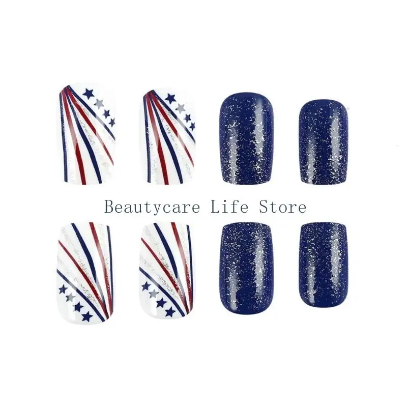 652C 24pcs اللوز كاذب الأظافر غلاف كامل اضغط على تلميحات الأظافر عصا على ديكورات الأظافر #5