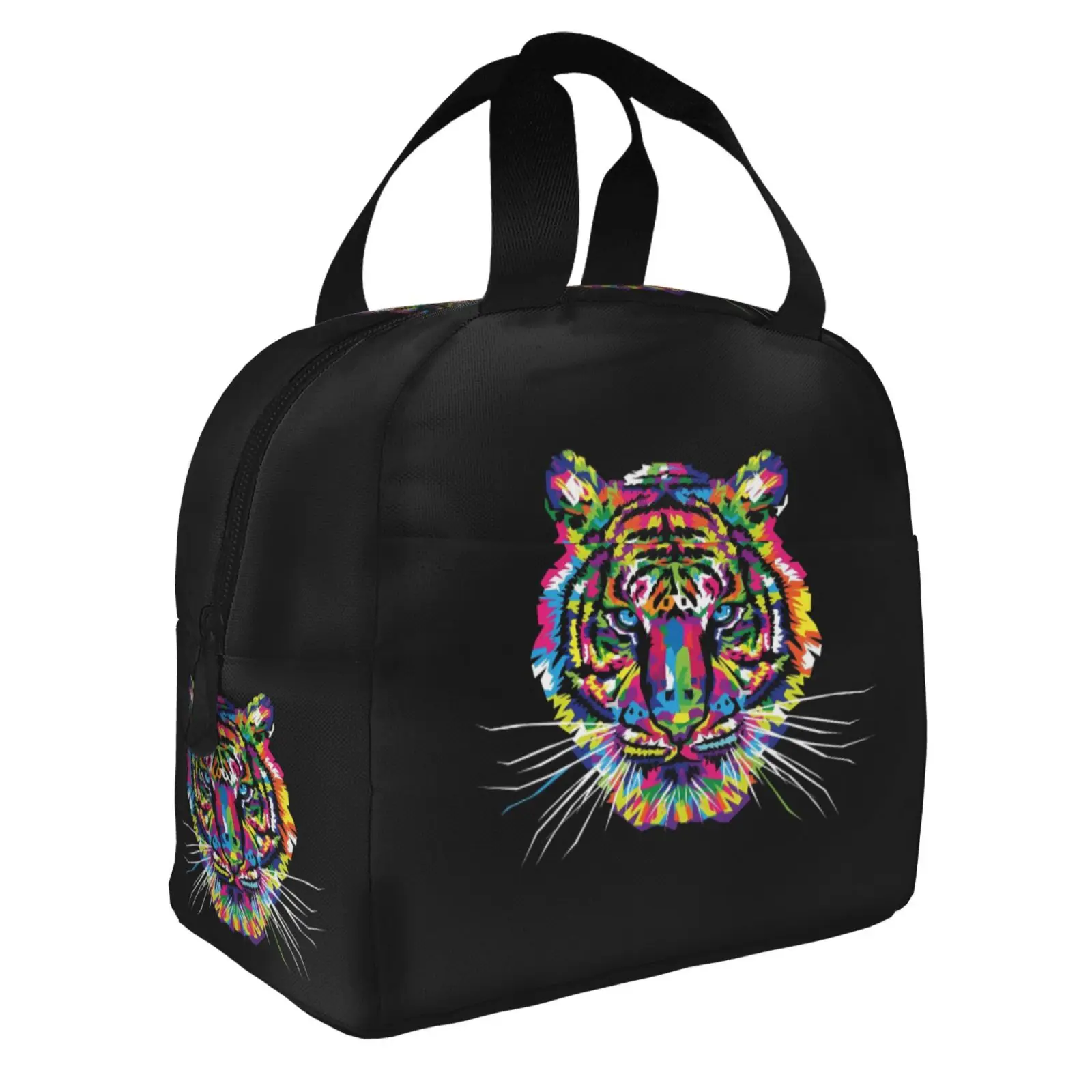 Colorful Tiger Print Insulated Lunch Bag for Women Men Portable Thermal Cooler Insulated Lunch Box Picnic Travel Food Tote Bags