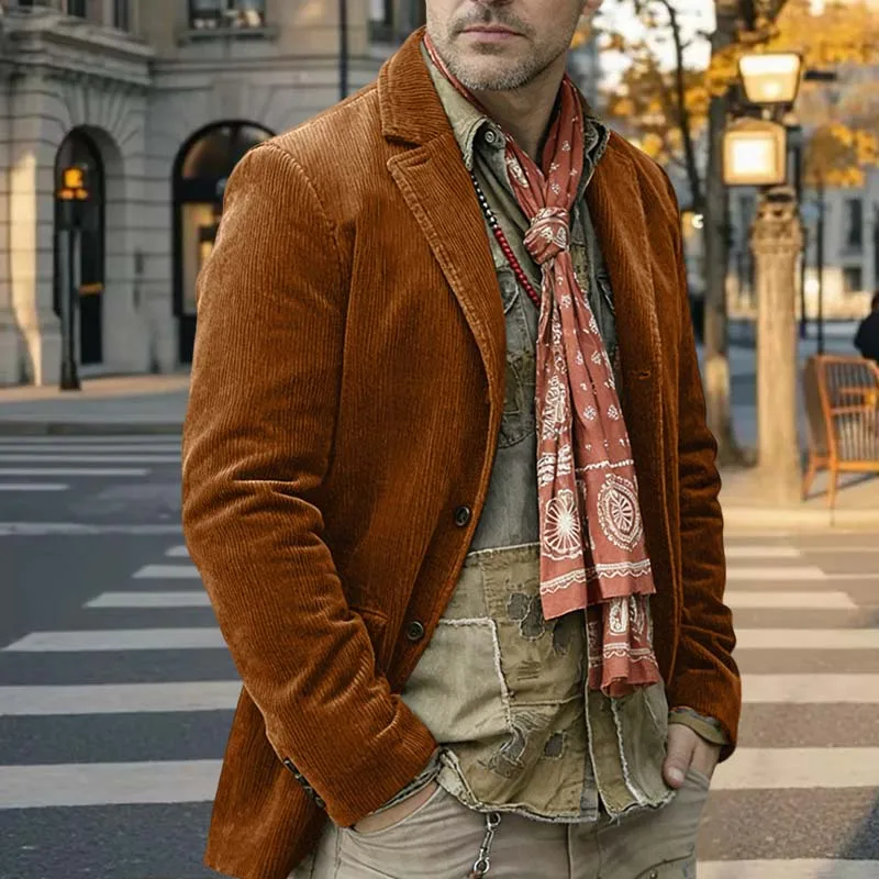 Abito da uomo in velluto a coste Blazer Abbigliamento da lavoro casual vintage Giacca da uomo d'affari slim fit con risvolto Cappotto da sposo su misura