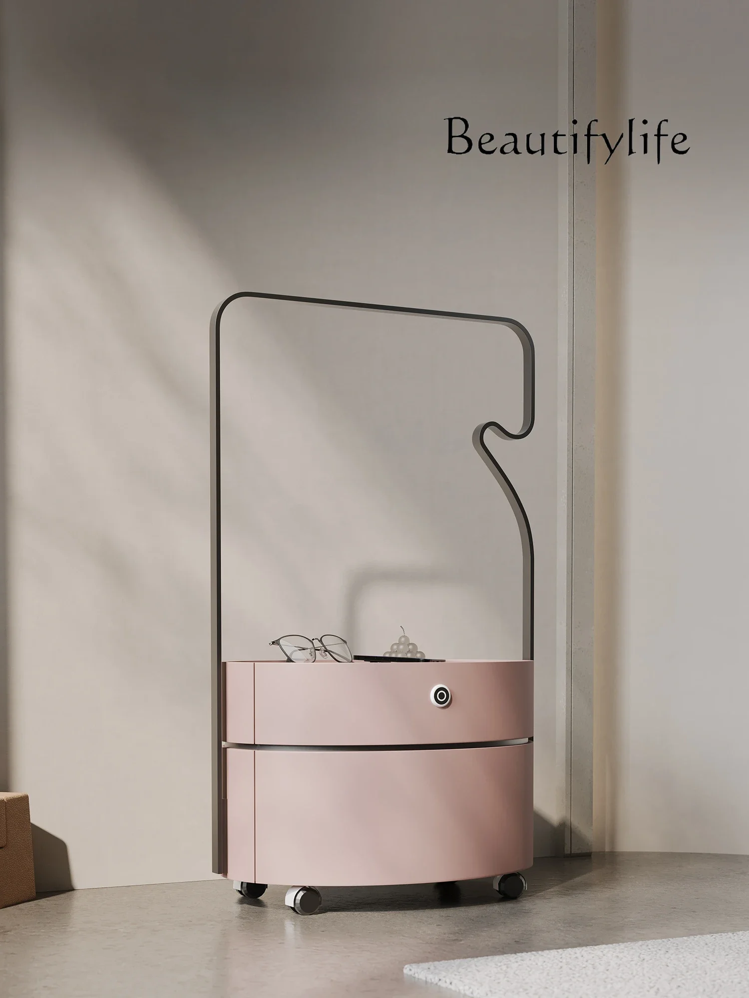 

Italian Minimalist Bedside Table Light Luxury Designer Model Creative Sofa Side Table Universal Wheel Movable round Tea Table