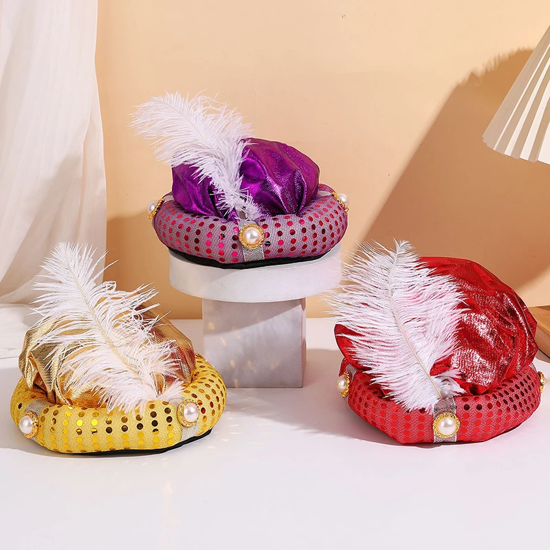 

New Trendy Prince Aladdin Hat Halloween Masquerade Cosplay Party Myth Arab Hats Stage Show Dress Up Animal Costume Props Hats