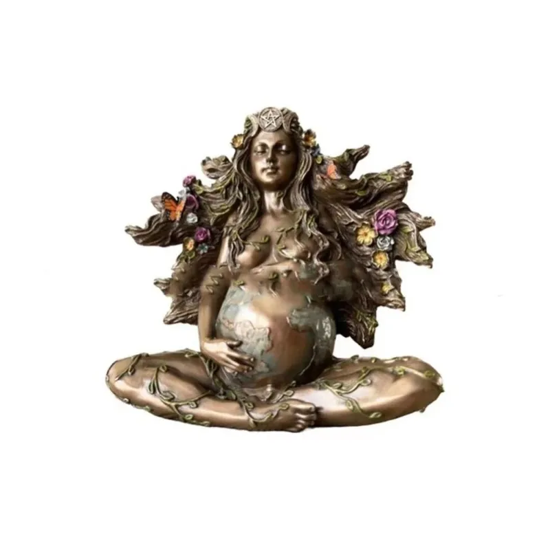 Earth Mother Gaia Statue Figurine Butterfly Garden Decorative Ornaments Resin Moon Goddess Sculpture Decoration