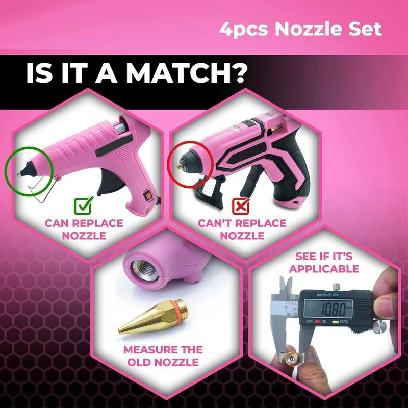 استثنائي! فوهات نحاسية ذات طرف رفيع للغراء الساخن مكونة من 4 فوهات نحاسية كاملة الحجم ذات درجة حرارة مزدوجة تذوب بالحرارة