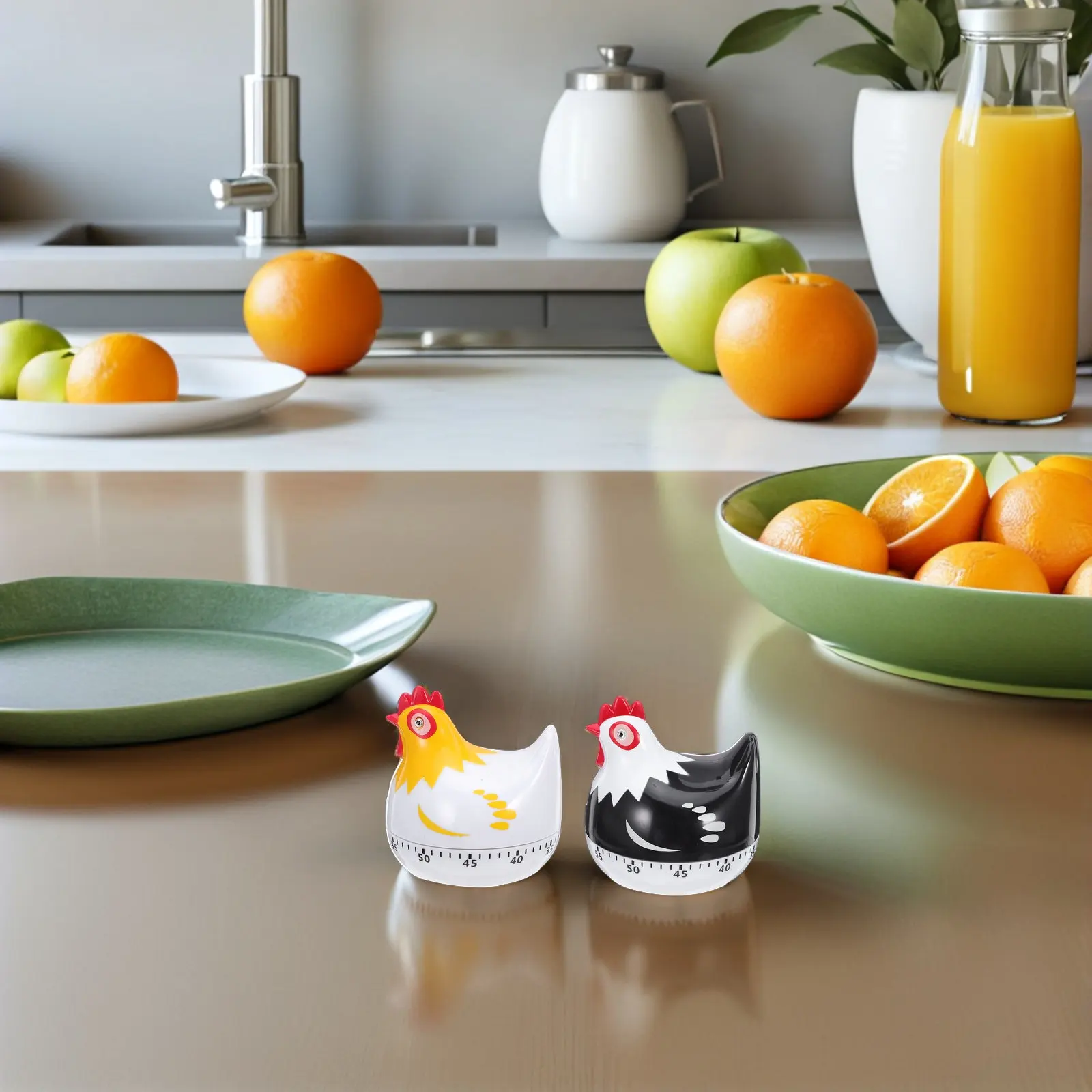 2Pcs Cartoon Hen Mechanical Timer Kitchen Timer Home Cooking Baking Timing Tool Learning Time Reminder