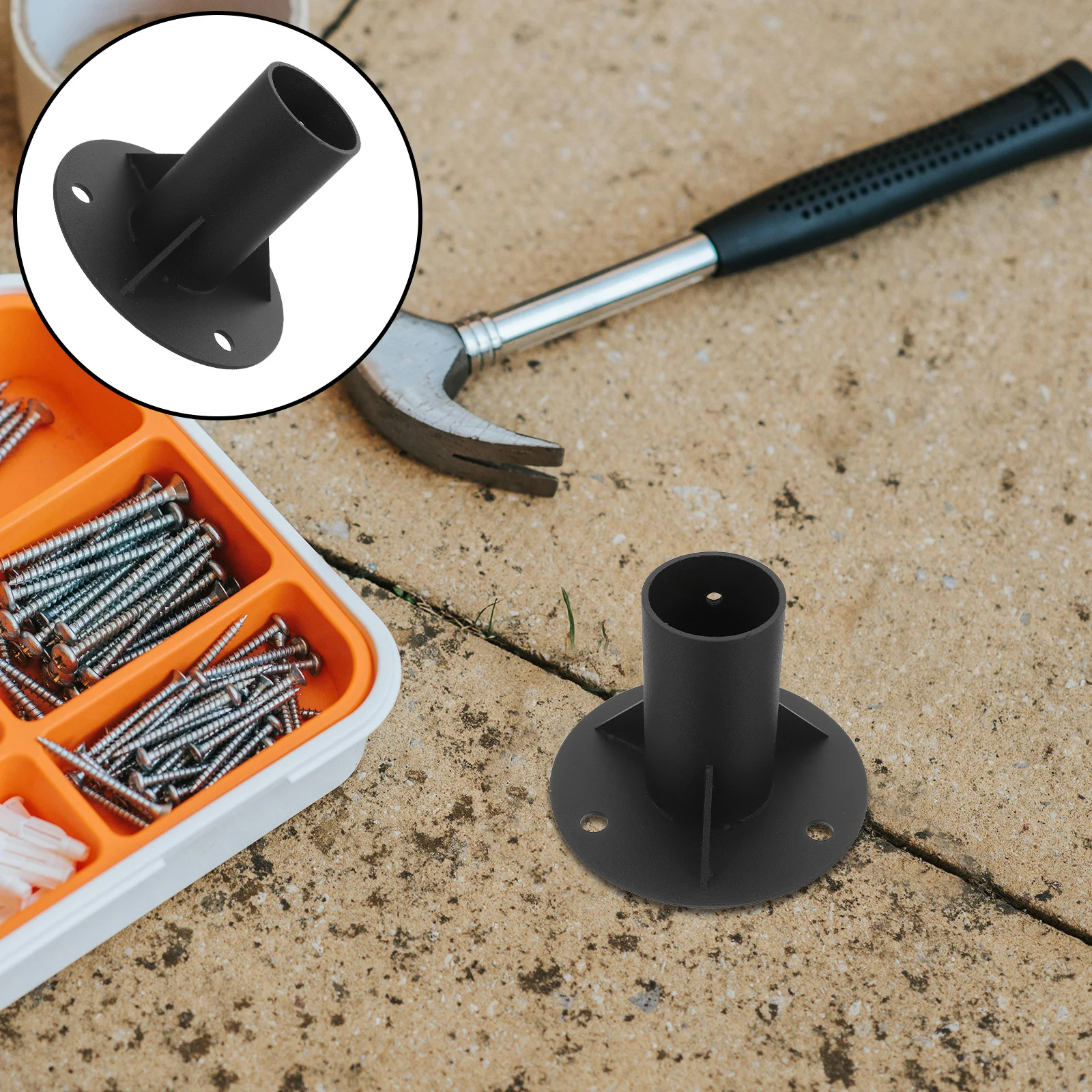 

1pc 52Mm Black Metal Fence Post Flange Base Heavy Duty Floor Mounting Bracket For Mailbox Deck Railing Concrete Pole Garden