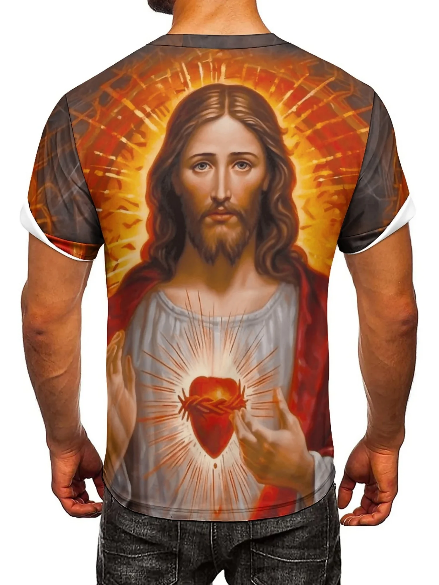 تي شيرت برسومات "Jesus" للرجال - طباعة ثلاثية الأبعاد، كم قصير، بوليستر، مريح ومتين، ملابس لجميع المواسم،