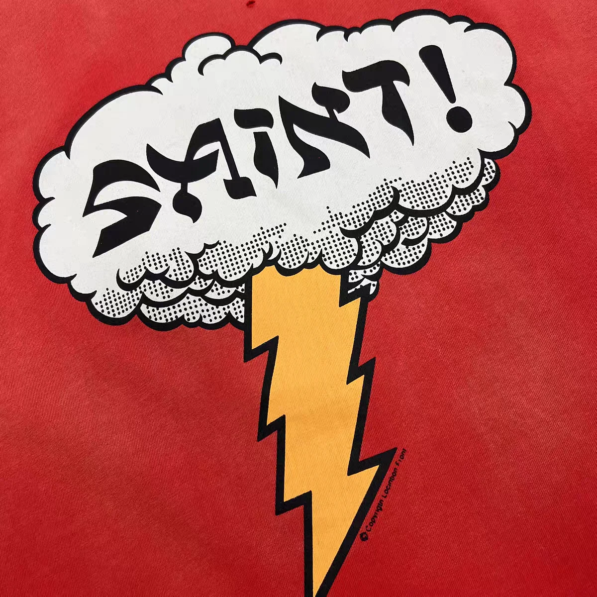 Hole Washed SAINT Retro Lightning Cloud Letter Print on Front T Shirt Men Women Tee Tops T-Shirt