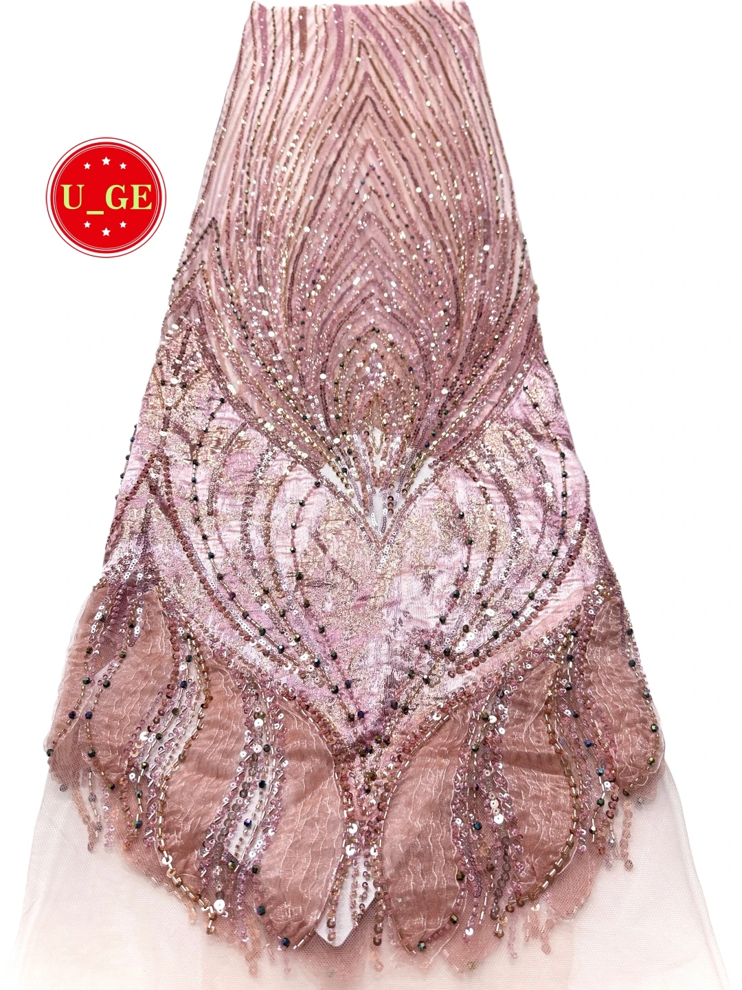 

2026Latest Best Quality Elegant Soft Mesh Jacquard Lace with Stones - Premium Fabric for Wedding & Evening DressesU_Ge9128