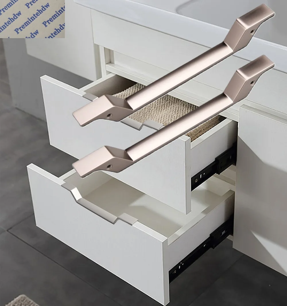 4Pcs  Zinc Cabinet Drawer Integral Pull Edge Cover Dovetail Shaped Matte Black Pearl Nickel