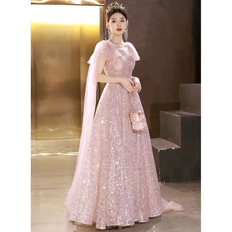 Pink Evening Dress 2025 New Fairy Style Banquet Birthday Graduation Adult Princess Engagement Dress