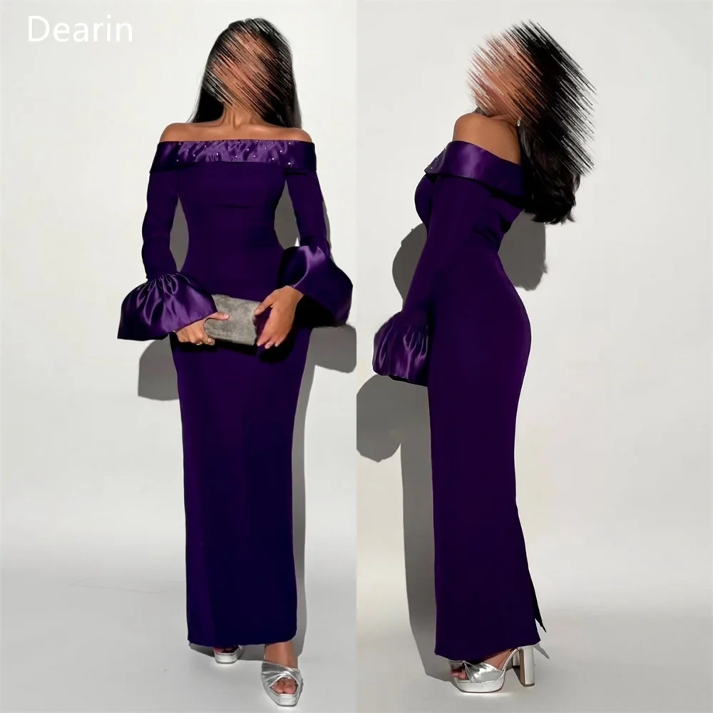 

Customized Evening Dress Prom Formal Gown Dearin Off-the-shoulder Column Floor Length Skirts Flouncing Bead Pearl Bespoke Occasi