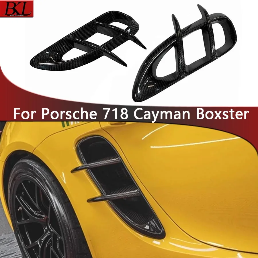 For Porsche 718 Cayman Boxster Dry Carbon Fiber Set Auto Fender Side Air Vent Side wind knife Outlet Cover Upgrade body kit