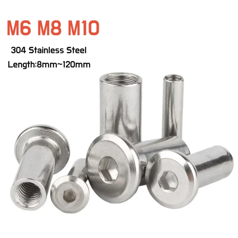 六角形のステンレス鋼のソケットヘッド,大きくて平らな,家具のリベット留め,挿入ジョイント,スリーブキャップ,l = 8-120mm,m6m8m10,304