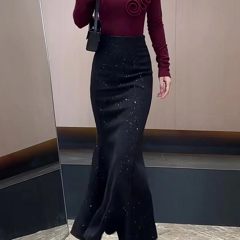 

Новая французская юбка-русалка с блестками на бедрах, женская модная элегантная тонкая юбка с высокой талией для вечеринок, офисные женские юбки Jupe
