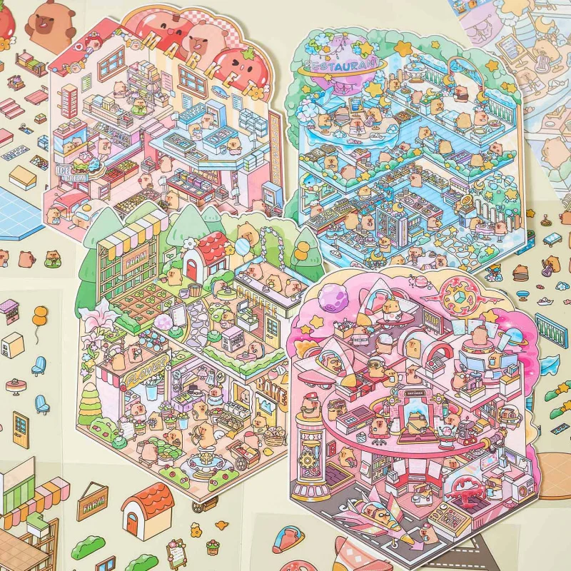 ملصقات مشهد ثلاثية الأبعاد لطيفة، تصميمات ثلاثية الأبعاد ذات طابع كرتوني غريب الأطوار لتزيين حساب اليد والحرف اليدوية