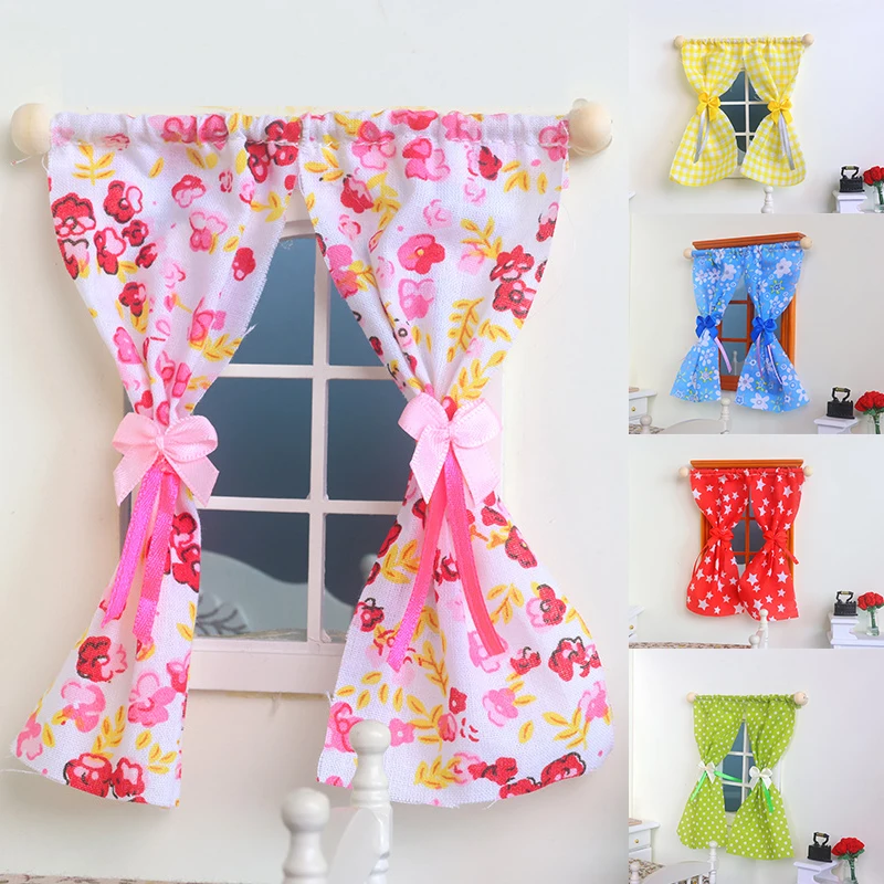 

Mini Floral Curtains 1:12 Scale-Ruffled Valance for DollhouseWindows,VintageStyle LivingRoom Decor for CozySceneBuilding