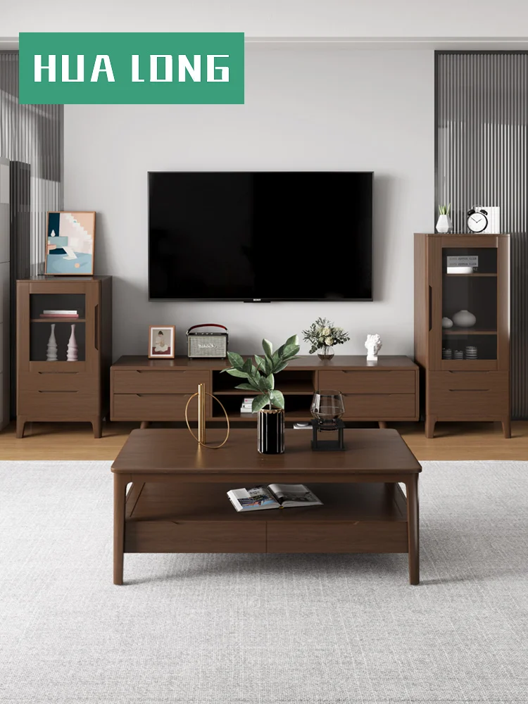 

Nordic all-solid wood coffee table TV cabinet combination small apartment living room 1.2 meters simple office small coffee tabl