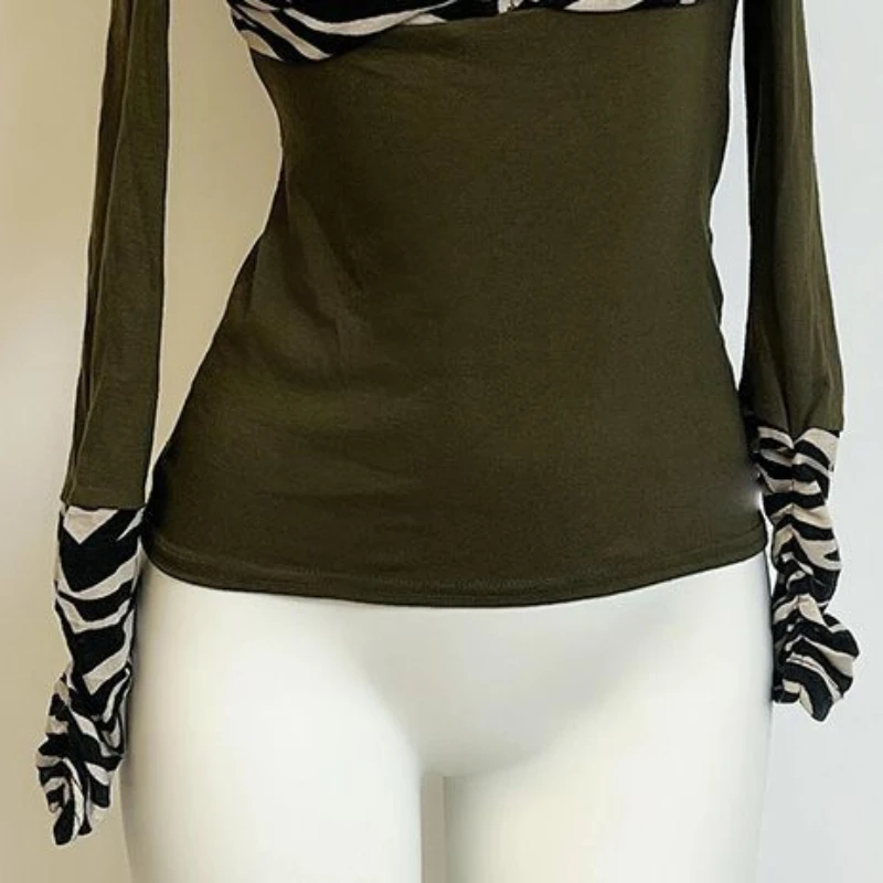 เสื้อยืดแขนยาวสไตล์วินเทจอเมริกัน Y2K ทรงเข้ารูป เซ็กซี่ แต่งผ้าปะติด ยุค 2000 ฮาราจูกุ สาวฮอต เสื้อยืดฤดูใบไม้ร่วง ลายพิมพ์โกธิค