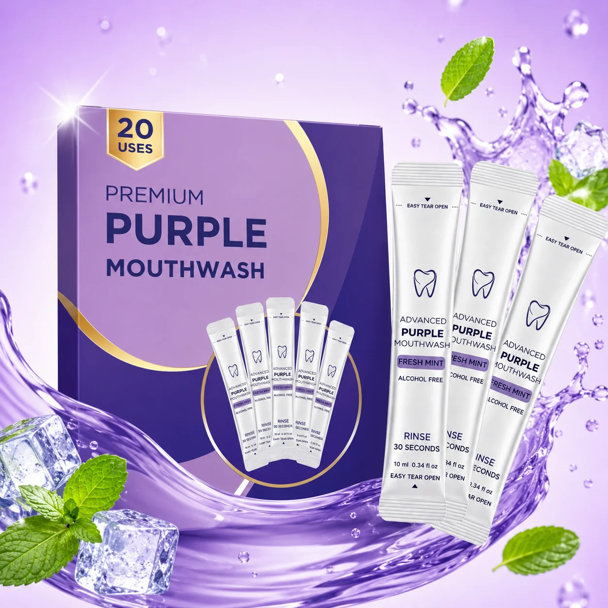 Teeth Whitening Gum - 20/40 Pack Purple Mouthwash For Teeth