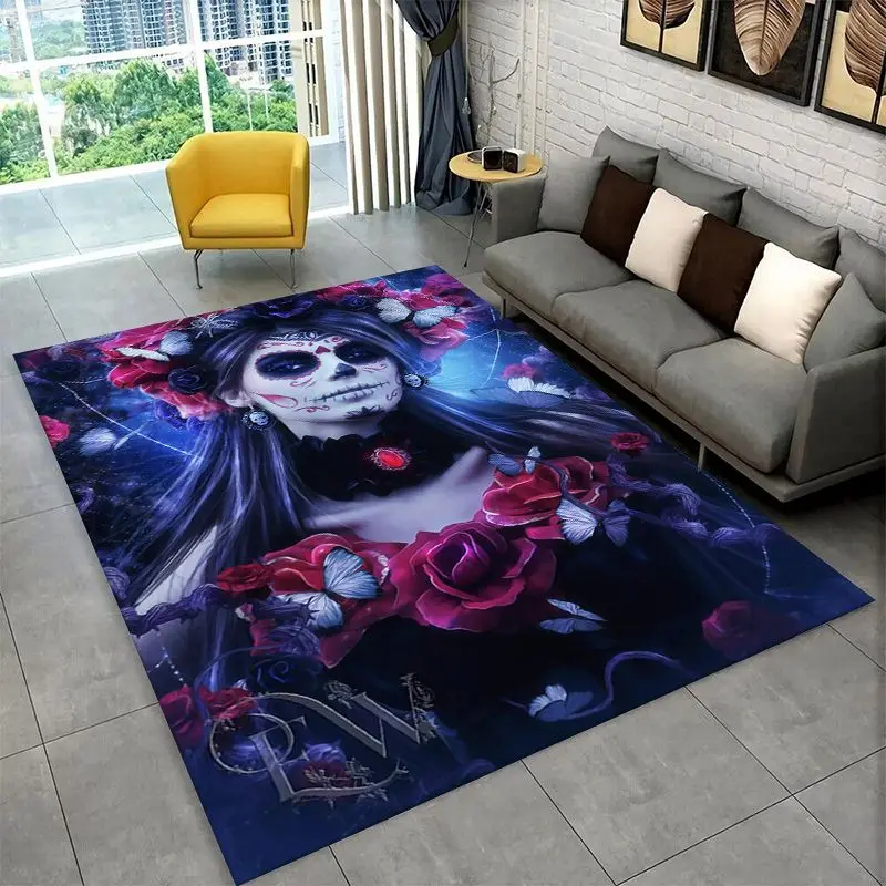 Gothic Skull Dead Girl Horror Female Large Area Rug Non-slip Carpet for Bedroom Living Room Sofa Doormat Home Decor Floor Mat - view 3
