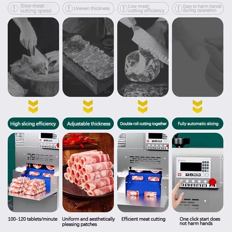 ماكينة صنع شريحة لحم البقر والدجاج ولحم الخنزير الأوتوماتيكية بالكامل باستخدام الحاسب الآلي، ماكينة تقطيع لف لحم الضأن أوتوماتيكية بالكامل مع محرك للبيع