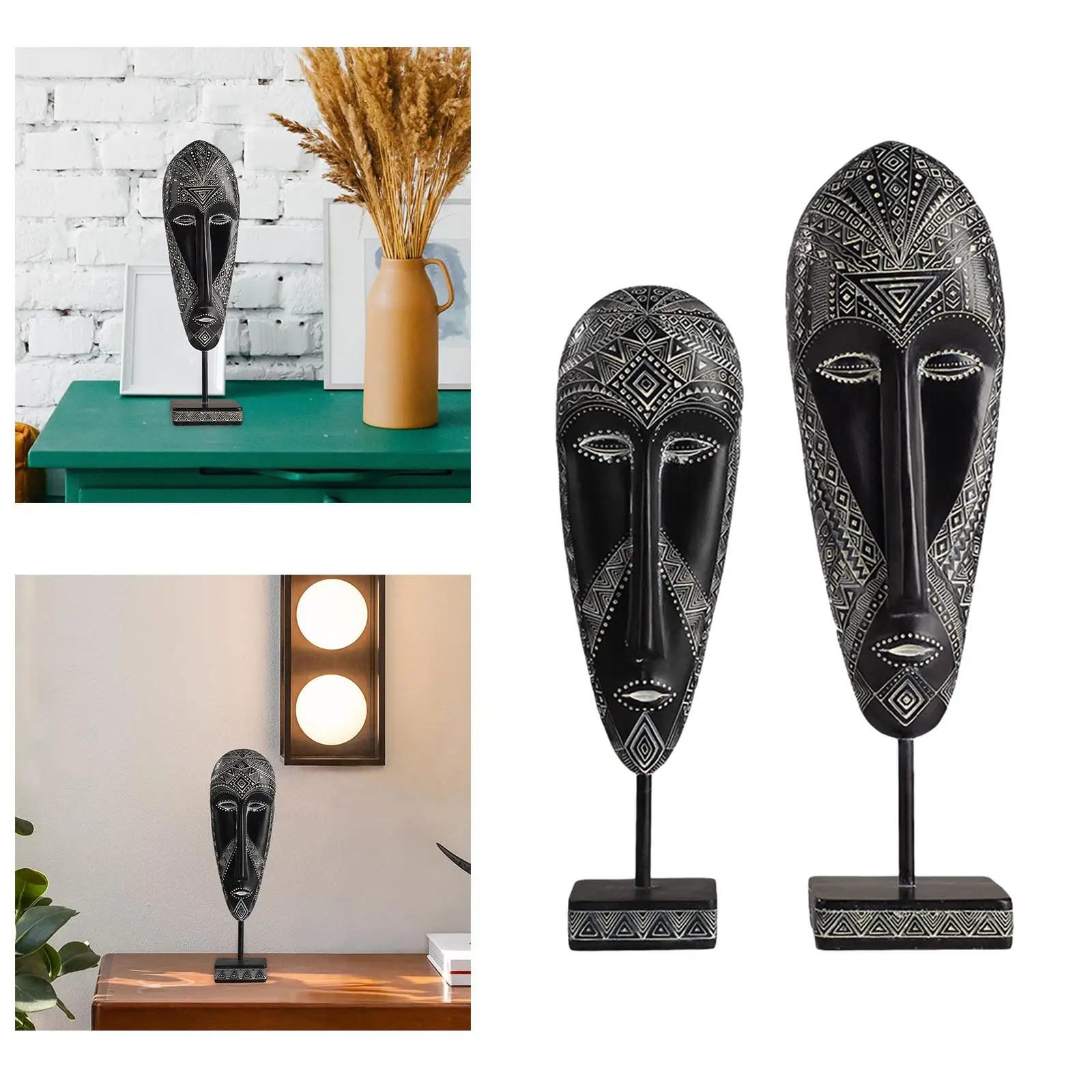 African Mask Statue Collectible Traditional Tribal Mask Art Tabletop Ornament for Restaurant Hotel Entrance Hall Shelf Home