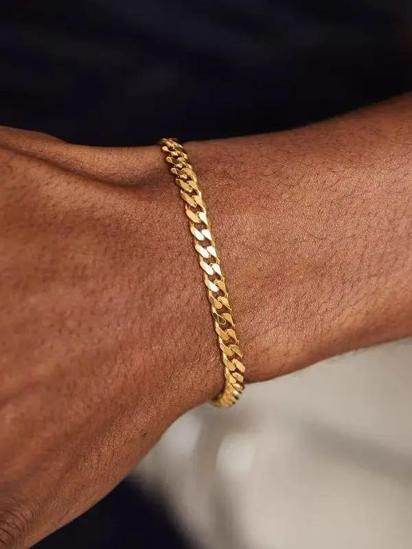 S925 Pure Silver Cuban Link Bracelet Ins Small Design Gold Plated 18K Twisted Chain High-End Feel Men's Jewelry Accessory