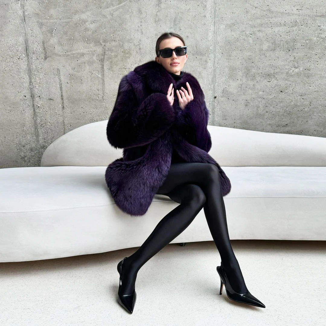 Winter Luxury Woman Genuine Natural Fox Fur Lapel Coat Lady Fashion Elegant Real Fur Thick Overcoat