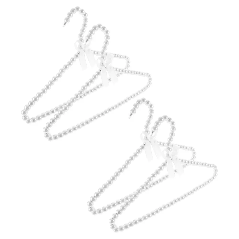 

4Pcs Children Hangers Pearl Beaded Bow Design Small Hangers for Kids Clothes Non Slip Closet Organizer Pet Outfits Storage