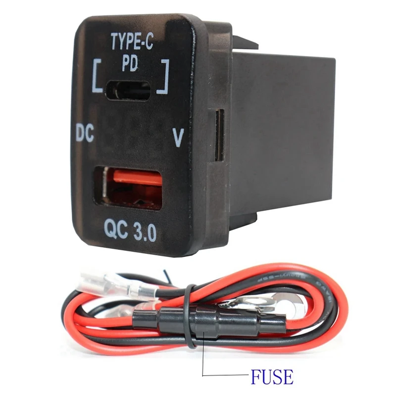 2 Pcs 30X20MM Car USB Charger QC3.0 Fast Charge With PD Type C USB Charger Adapter For Toyota