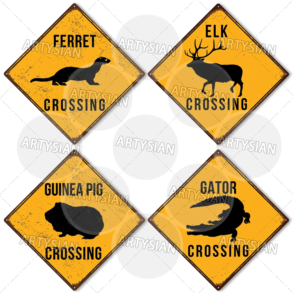 Animal Wildlife Traffic Safety Farm Metal Sign Crossing Plaque Elk Ferret Gator Guinea Pig Hamster Kangaroo Llama Parrot Rabbit