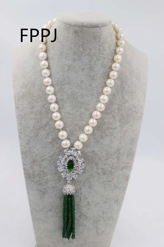 freshwater pearl white near round 10-11mm and jades red green ROUNDEL  neck 18inch wholesale bead discount gift hot