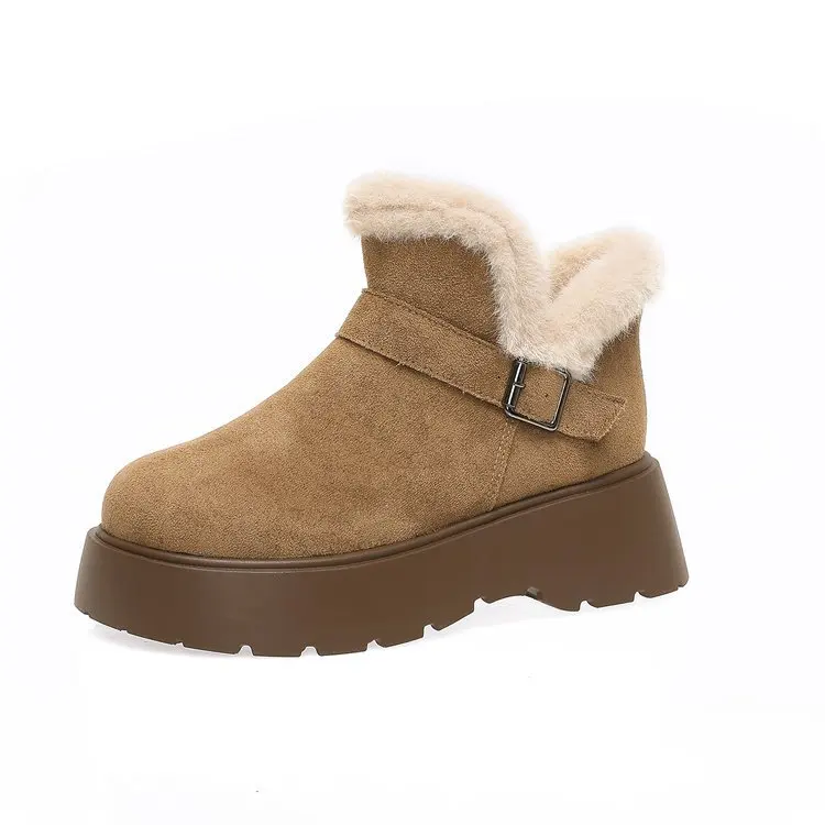 الشتاء أزياء سميكة القاع المرأة أحذية الثلوج حزام مشبك نمط جديد صوف مبطن أفخم أحذية قطنية عارضة جولة تو الأحذية #6